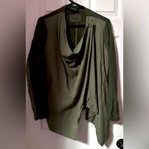 BlankNYC Drape Front Linen Blend Light Jacket Women’s Size S Olive Green